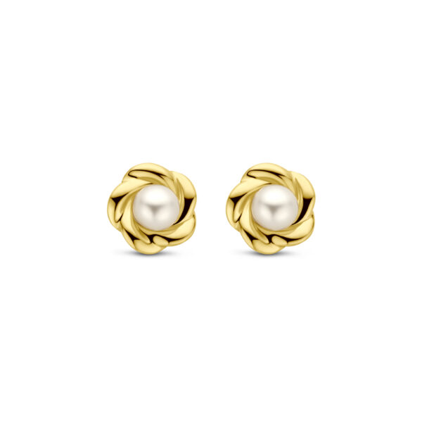 oorknoppen bloem parel 6 mm 14K geelgoud