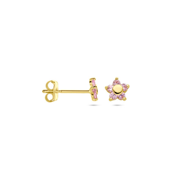 oorknoppen bloem roze zirkonia 14K geelgoud - Afbeelding 3