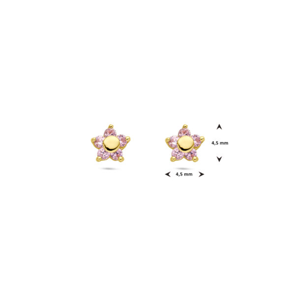 oorknoppen bloem roze zirkonia 14K geelgoud - Afbeelding 4