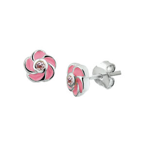 oorknoppen bloem roze zirkonia zilver wit