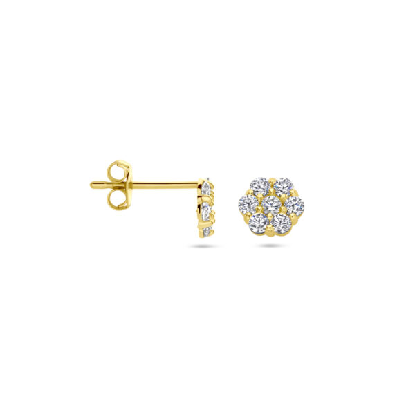 oorknoppen bloem zirkonia 14K geelgoud - Afbeelding 3