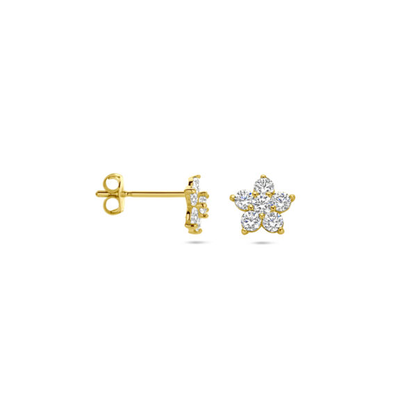 oorknoppen bloem zirkonia 14K geelgoud - Afbeelding 3