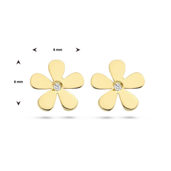 oorknoppen bloem zirkonia 14K geelgoud - Afbeelding 4