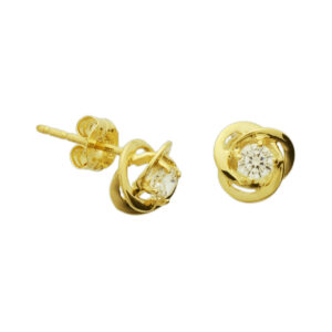 oorknoppen bloem zirkonia 14K geelgoud