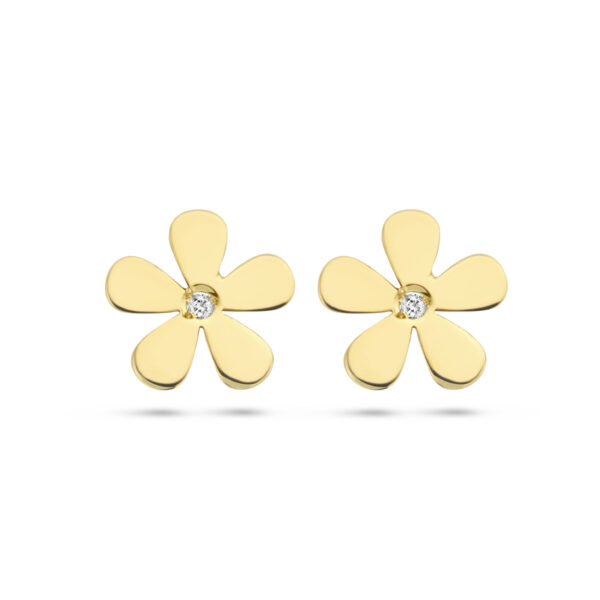 oorknoppen bloem zirkonia 14K geelgoud