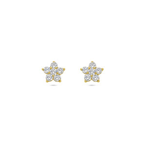 oorknoppen bloem zirkonia 14K geelgoud
