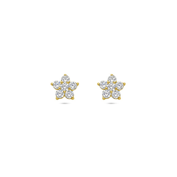 oorknoppen bloem zirkonia 14K geelgoud
