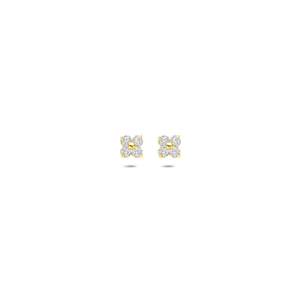 oorknoppen bloem zirkonia 3,5 mm 14K geelgoud