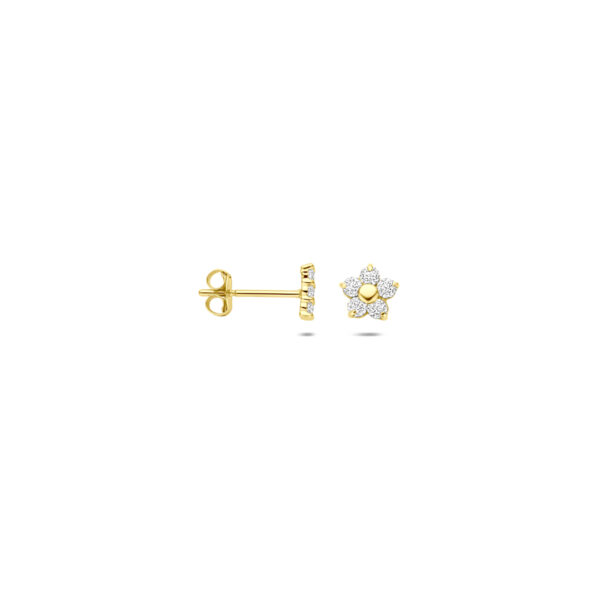 oorknoppen bloem zirkonia 4,3 mm 14K geelgoud - Afbeelding 3
