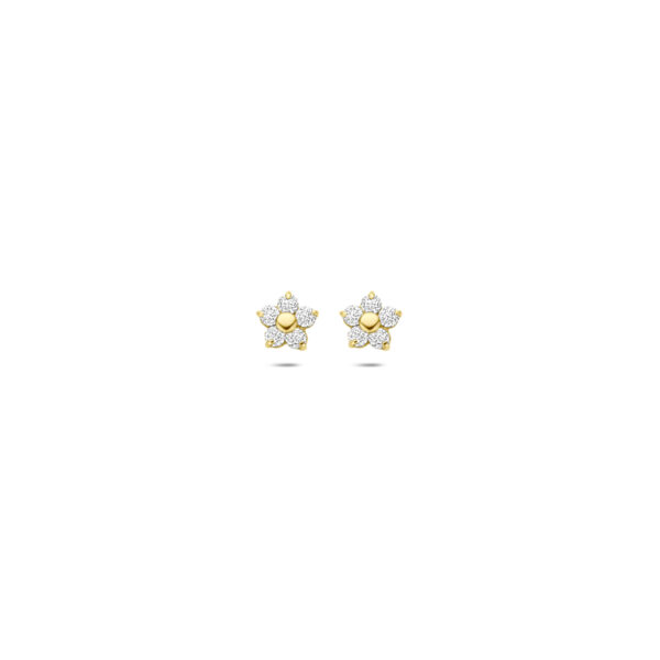 oorknoppen bloem zirkonia 4,3 mm 14K geelgoud