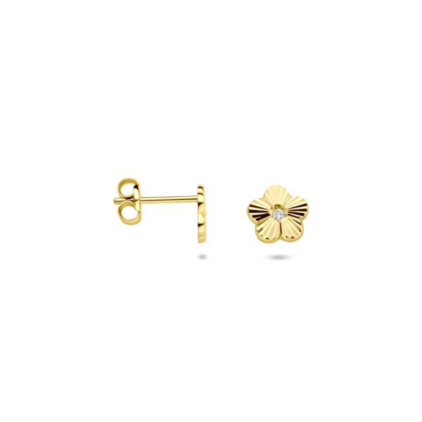 oorknoppen bloem zirkonia gediamanteerd 6 mm 14K geelgoud - Afbeelding 3