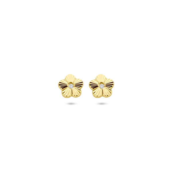 oorknoppen bloem zirkonia gediamanteerd 6 mm 14K geelgoud