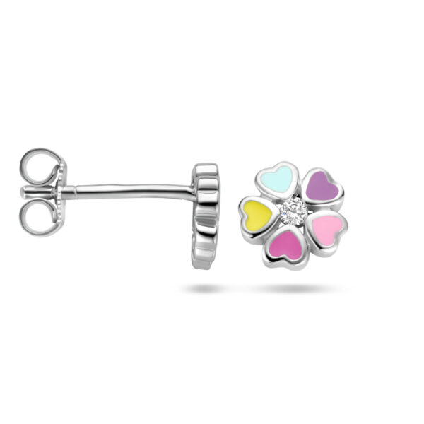 oorknoppen bloem zirkonia zilver gerhodineerd - Afbeelding 3