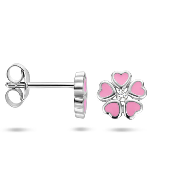oorknoppen bloem zirkonia zilver gerhodineerd - Afbeelding 3