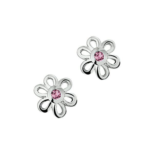 oorknoppen bloem zirkonia zilver gerhodineerd