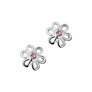 oorknoppen bloem zirkonia zilver gerhodineerd