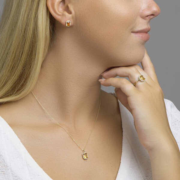 oorknoppen citrien en diamant 0.14ct (2x0.07) h si 14K geelgoud - Afbeelding 3
