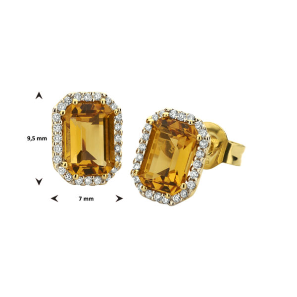oorknoppen citrien en diamant 0.14ct (2x0.07) h si 14K geelgoud - Afbeelding 4