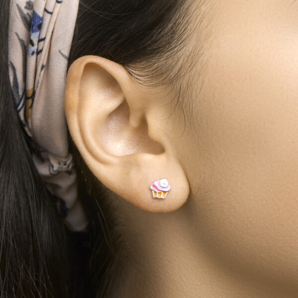 oorknoppen cupcake zilver gerhodineerd - Afbeelding 2