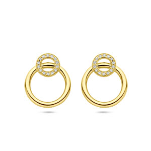 oorknoppen diamant 0.11ct (2x 0.055ct) h si 16 mm 14K geelgoud