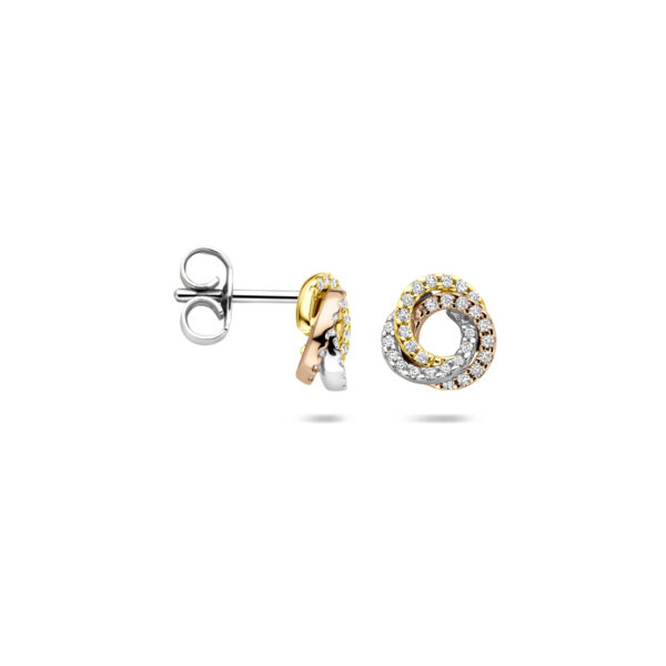 oorknoppen diamant 0.19ct (2x 0.095ct) h si 8 mm 14K tricolor goud - Afbeelding 3
