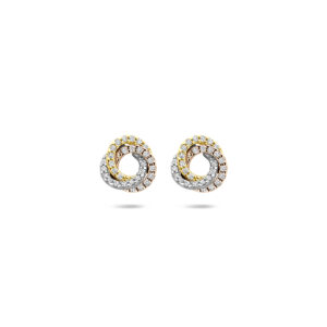 oorknoppen diamant 0.19ct (2x 0.095ct) h si 8 mm 14K tricolor goud