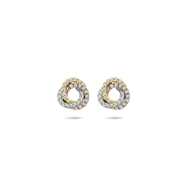 oorknoppen diamant 0.19ct (2x 0.095ct) h si 8 mm 14K tricolor goud