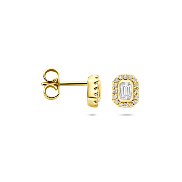 oorknoppen diamant 0.34ct (2x 0.17ct) h si 7 mm halo 14K geelgoud - Afbeelding 3