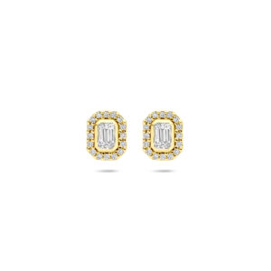 oorknoppen diamant 0.34ct (2x 0.17ct) h si 7 mm halo 14K geelgoud