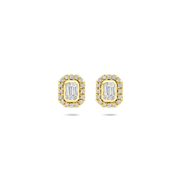oorknoppen diamant 0.34ct (2x 0.17ct) h si 7 mm halo 14K geelgoud