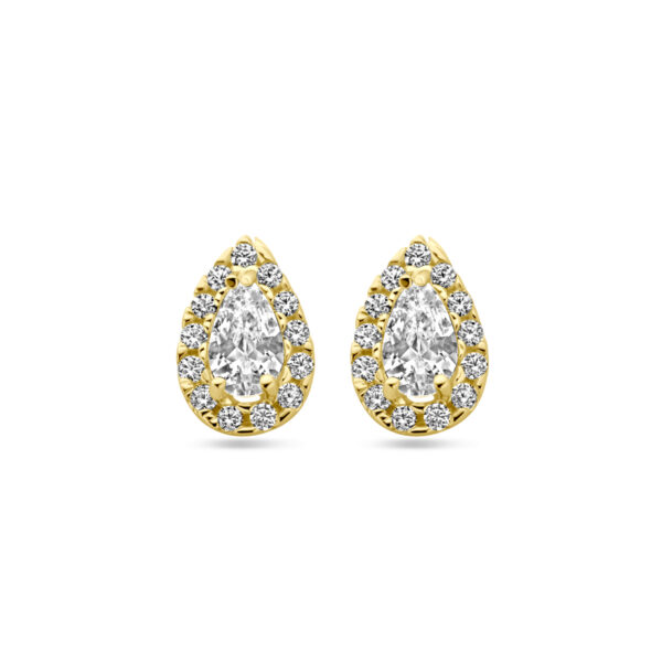 oorknoppen druppel en zirkonia 8,5 mm 14K geelgoud