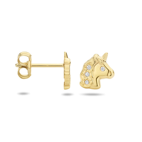 oorknoppen eenhoorn zirkonia 14K geelgoud - Afbeelding 3