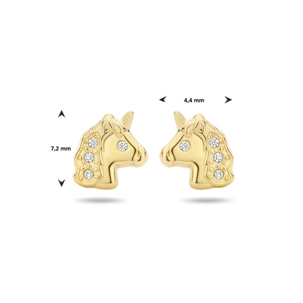 oorknoppen eenhoorn zirkonia 14K geelgoud - Afbeelding 4