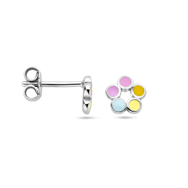 oorknoppen emaille bloem zilver gerhodineerd - Afbeelding 3