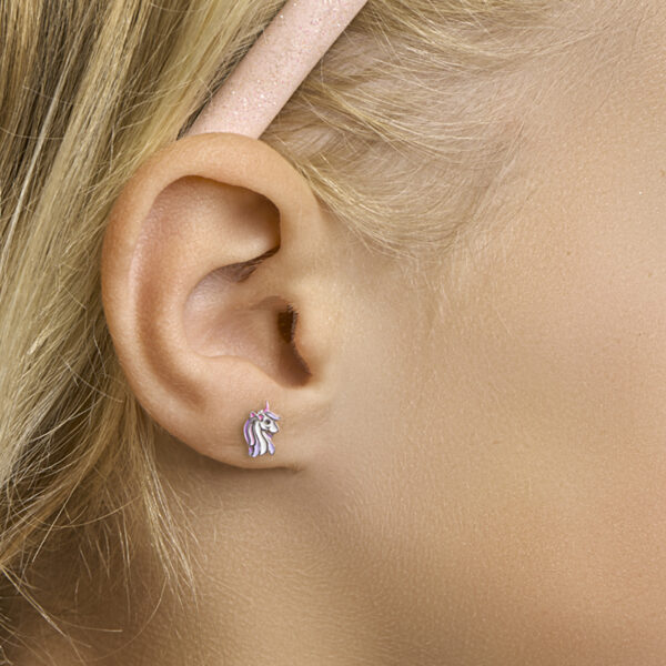 oorknoppen emaille eenhoorn zilver gerhodineerd - Afbeelding 2