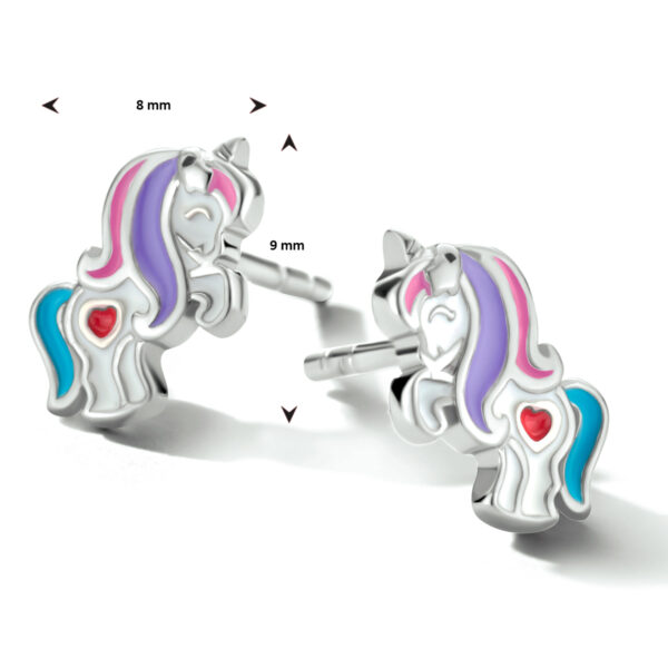 oorknoppen emaille eenhoorn zilver gerhodineerd - Afbeelding 2