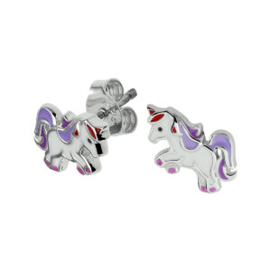 oorknoppen emaille eenhoorn zilver gerhodineerd