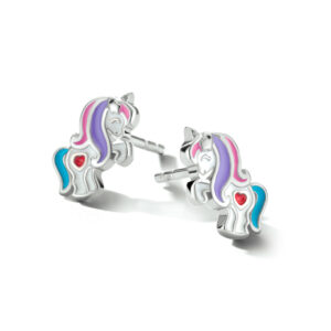 oorknoppen emaille eenhoorn zilver gerhodineerd