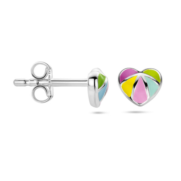oorknoppen emaille hart zilver gerhodineerd - Afbeelding 3