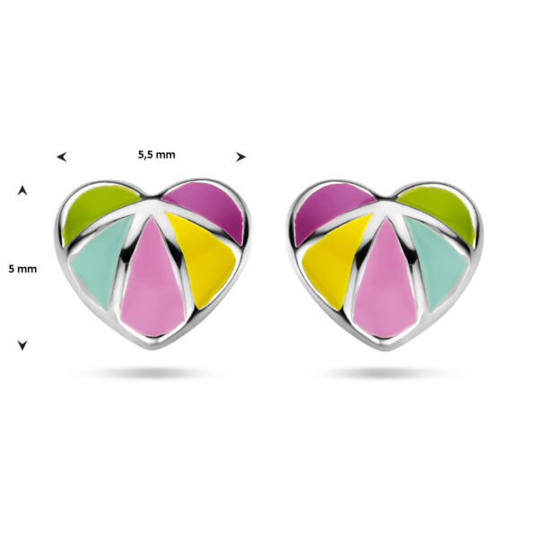 oorknoppen emaille hart zilver gerhodineerd - Afbeelding 4