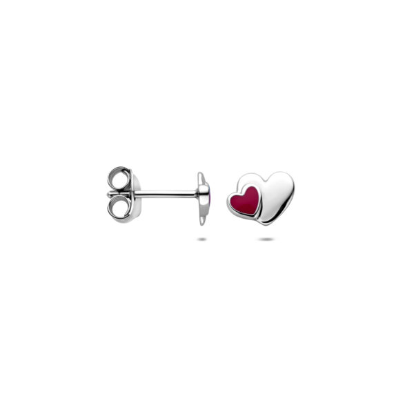 oorknoppen emaille hartje 6 mm zilver gerhodineerd - Afbeelding 3