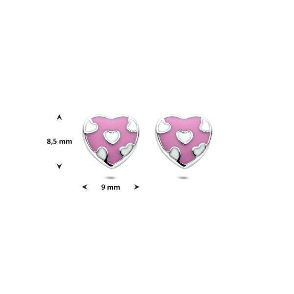 oorknoppen emaille hartje 8,5 mm zilver gerhodineerd - Afbeelding 4