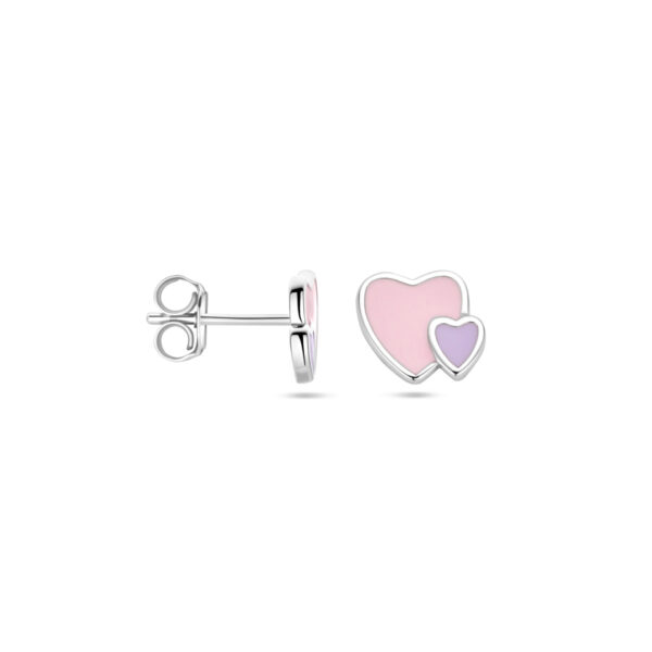 oorknoppen emaille hartjes zilver gerhodineerd - Afbeelding 3