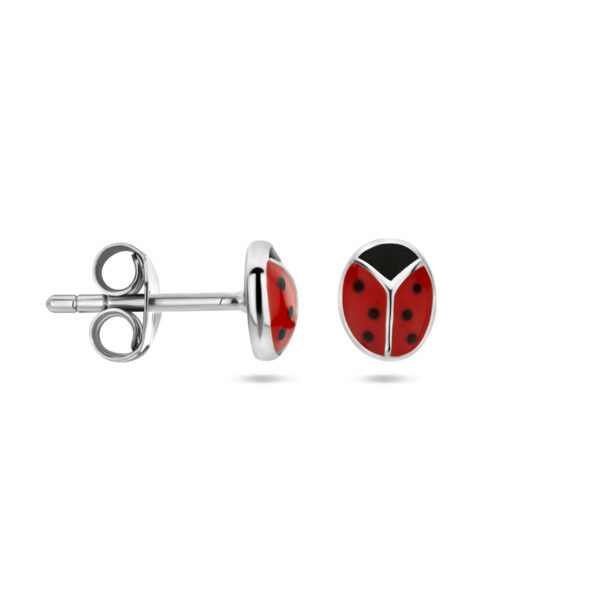 oorknoppen emaille lieveheersbeestje zilver gerhodineerd - Afbeelding 3
