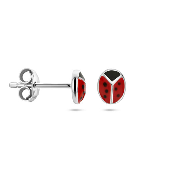 oorknoppen emaille lieveheersbeestje zilver wit - Afbeelding 3