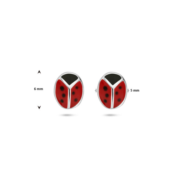 oorknoppen emaille lieveheersbeestje zilver wit - Afbeelding 4