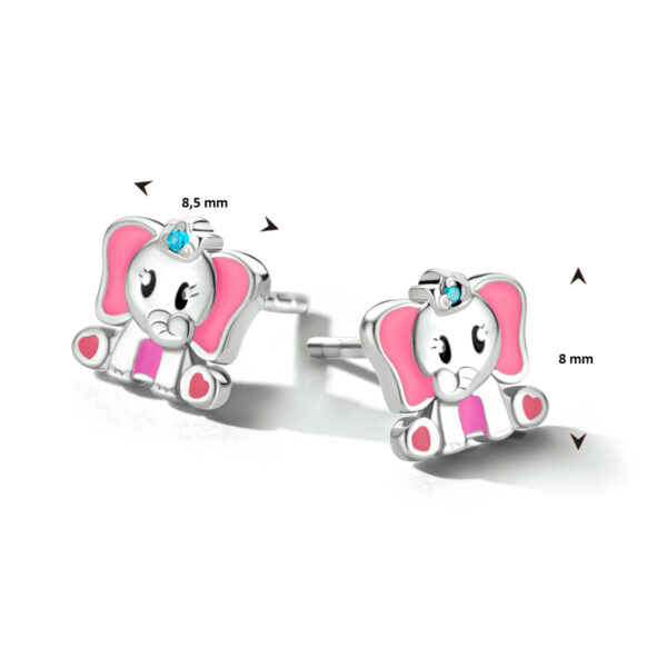 oorknoppen emaille olifant blauw zirkonia zilver gerhodineerd - Afbeelding 2