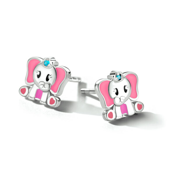 oorknoppen emaille olifant blauw zirkonia zilver gerhodineerd