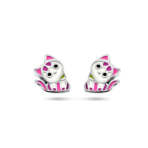 oorknoppen emaille poes zilver gerhodineerd
