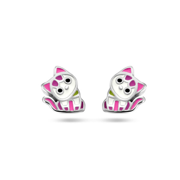oorknoppen emaille poes zilver gerhodineerd